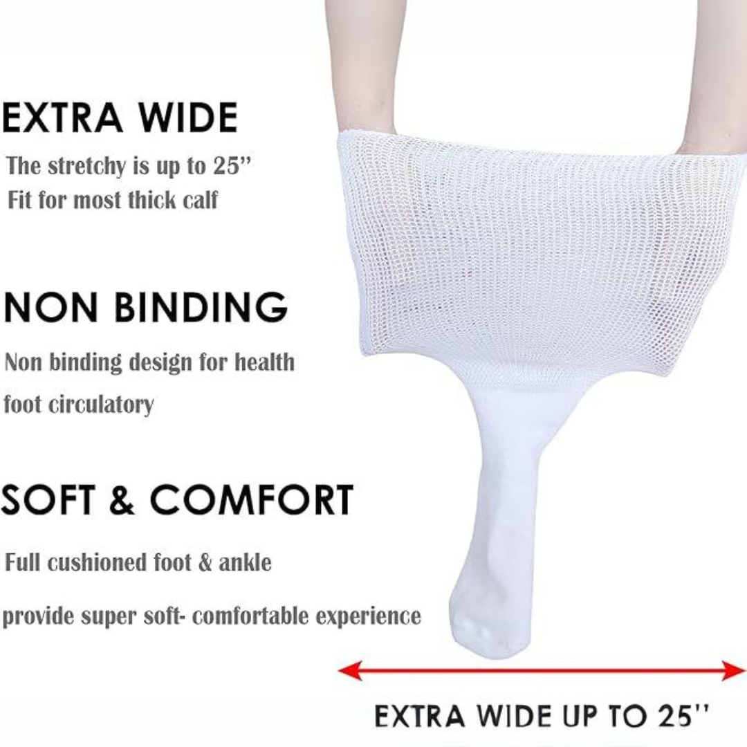 Lymphedema & diabetes socks extra wide non-binding white calf length one size