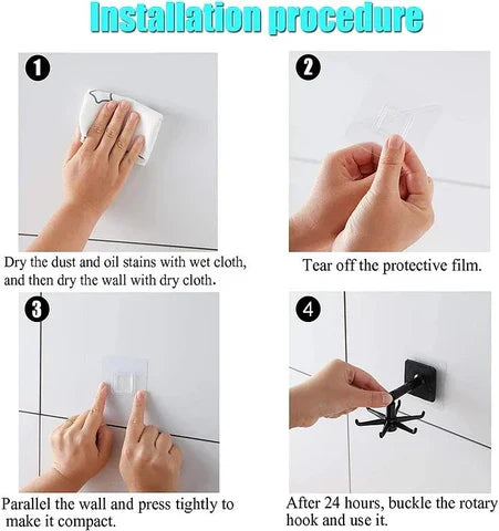 360° rotating self-adhesive hook with wall and ceiling mount, ABS plastic