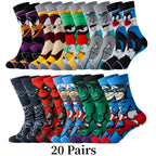 Cartoon socks set with superhero and animated character designs, ankle length