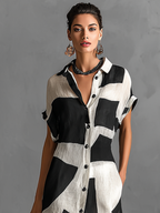 Shirt Dress Women Cotton Linen Geometric Print Maxi | Rosalind