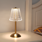 Crystal table lamp cordless touch control rechargeable LED with acrylic shade