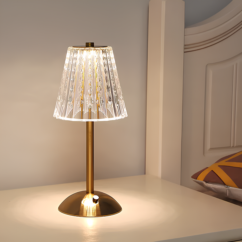 Crystal table lamp cordless touch control rechargeable LED with acrylic shade