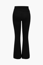 Women 2 piece knit hoodie and flared pants set with side buckle detail
