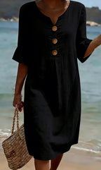 Women's linen dress summer button midi relaxed loose fit, multiple colours