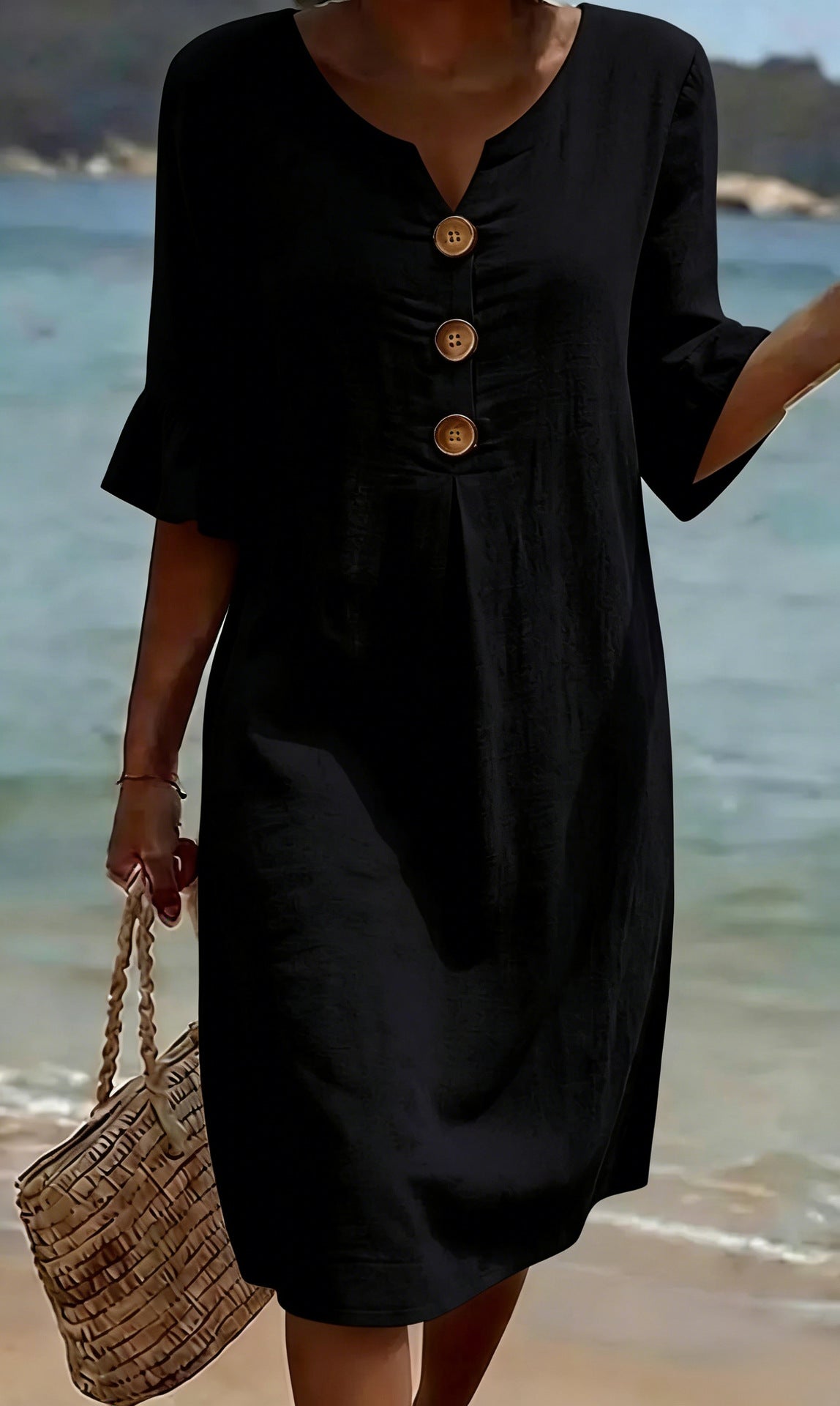 Women's linen dress summer button midi relaxed loose fit, multiple colours