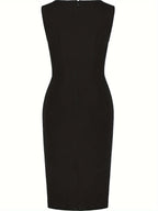 Women asymmetric hem pencil dress in black stretch knit fitted silhouette
