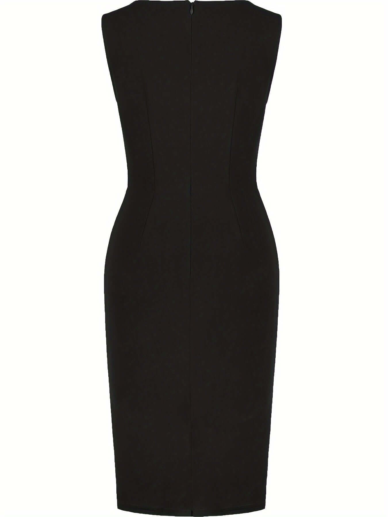 Women asymmetric hem pencil dress in black stretch knit fitted silhouette
