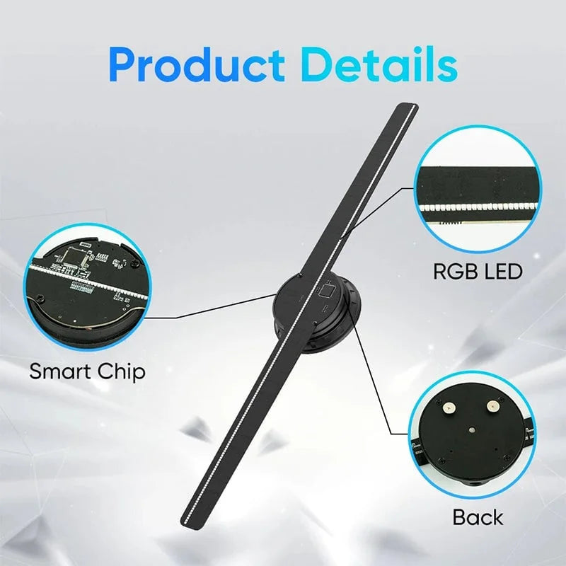 3D Hologram LED Fan Projector with adjustable brightness and multi-sync display