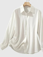Women's satin button-up blouse, flowing silhouette, summer office style