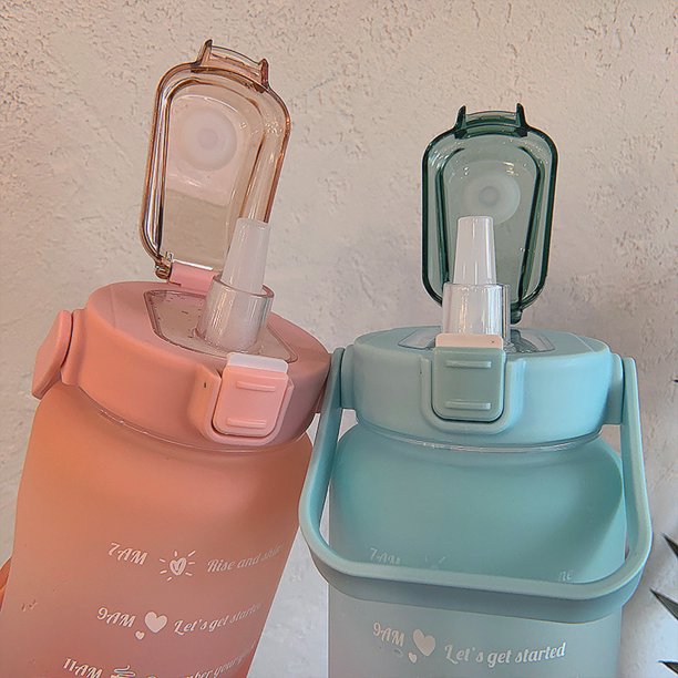 2L motivational water bottle with time markings and removable straw, BPA-free