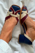 Women tri-color woven slip-on flats flat heel round toe
