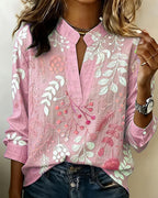 Women's floral blouse with V-neck, lightweight pastel print, spring summer