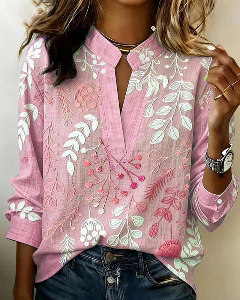 Women's floral blouse with V-neck, lightweight pastel print, spring summer