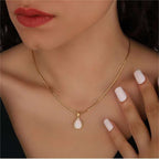 Opal drop pendant necklace 18K gold teardrop natural opal minimalist