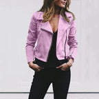 Women's faux leather biker jacket slim fit with asymmetric zip detail
