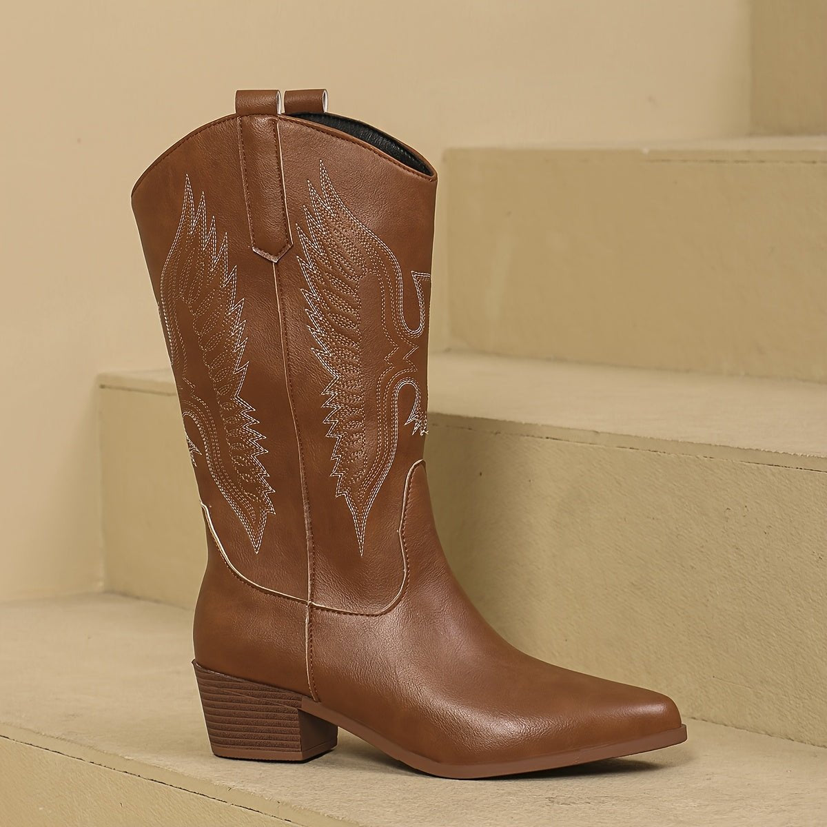 Women knee high cowboy boots embroidered wide calf western style
