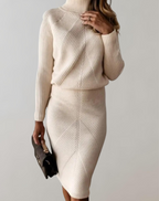 Women 2 piece knit turtleneck sweater and slim skirt set in multiple colors