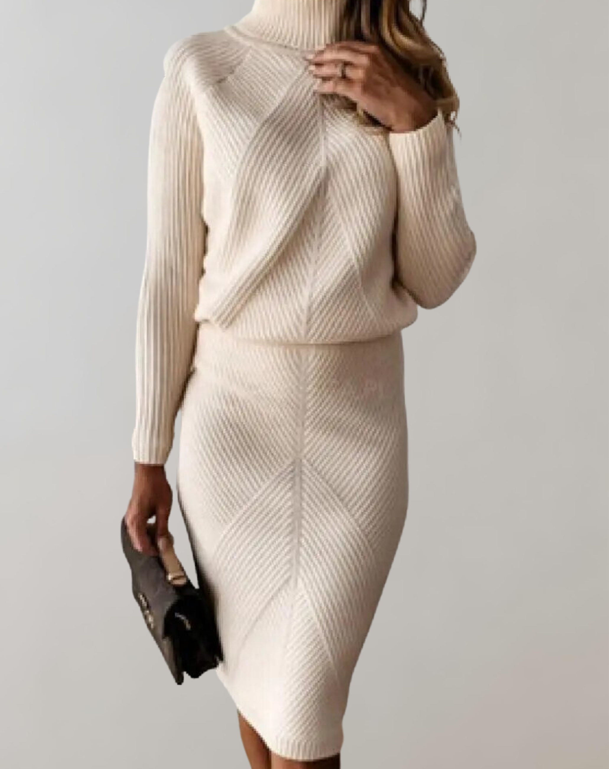 Women 2 piece knit turtleneck sweater and slim skirt set in multiple colors