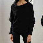 Women asymmetric draped pullover sweater with swing collar in multiple colours