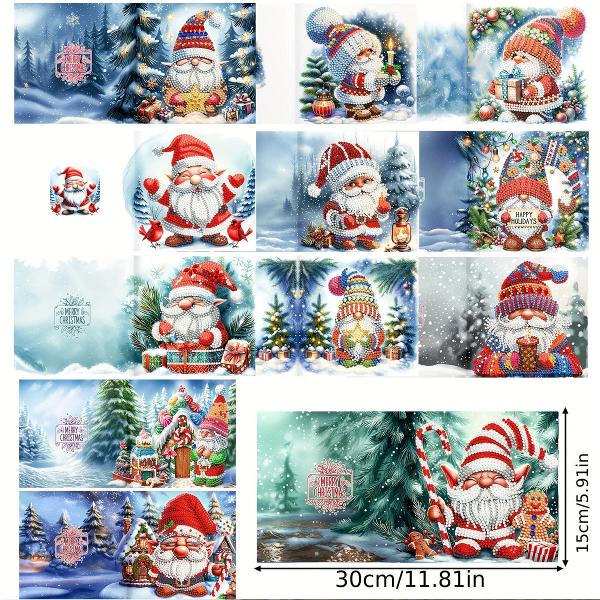 Diamond Painting Christmas Cards 12 Pcs DIY Santa Design Set Envelopes