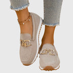 Women orthopedic loafer sneakers mesh slip-on with gold bit detail