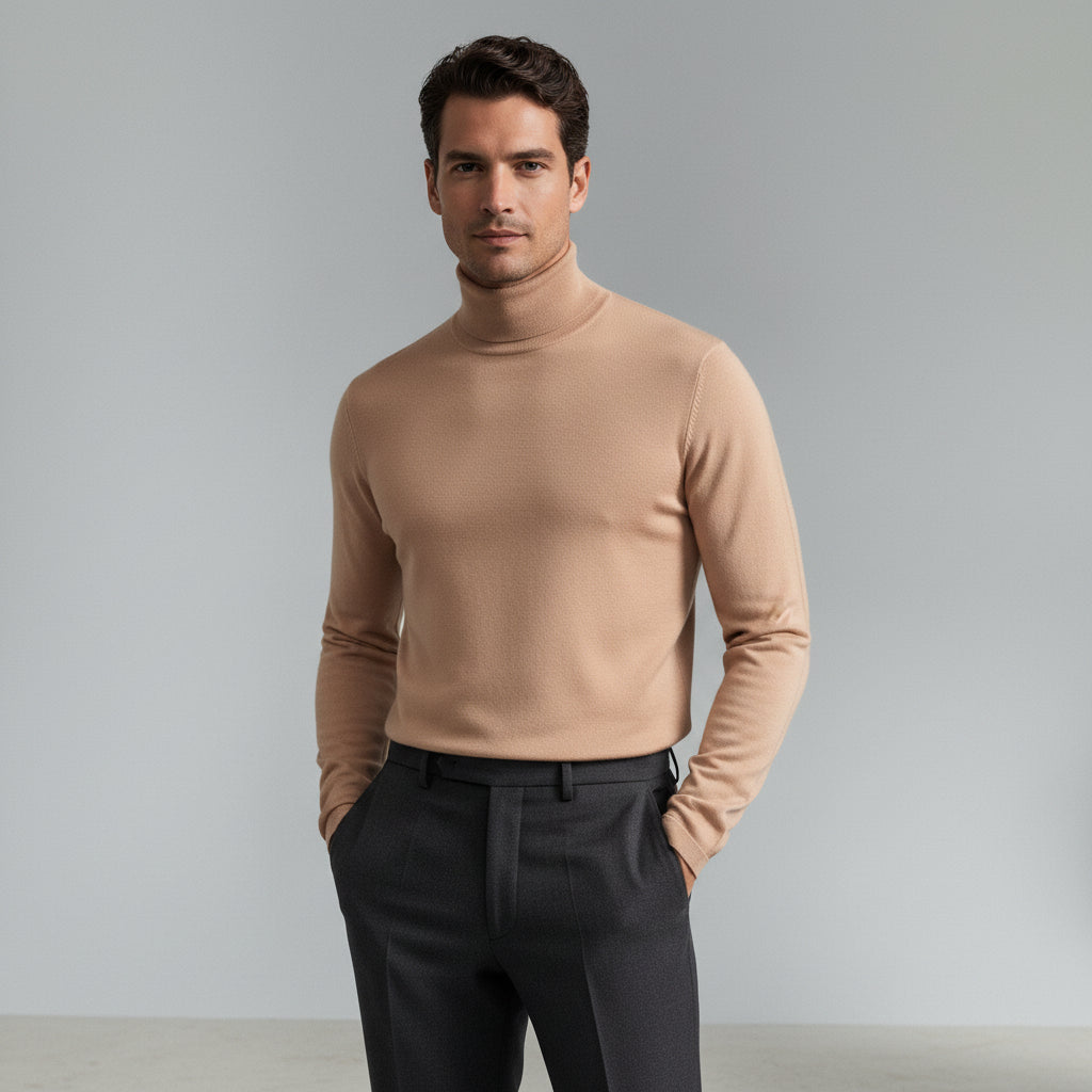 Men's Polyester Turtleneck Sweater Slim Fit Casual