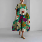 Women floral bohemian maxi dress loose fit with vibrant floral print