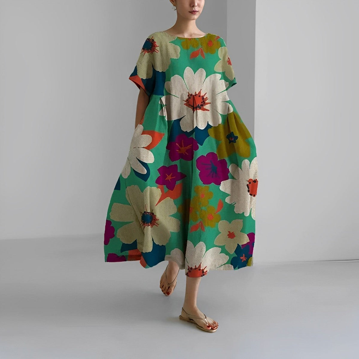 Women floral bohemian maxi dress loose fit with vibrant floral print