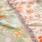 Bohemian cotton throw blanket with tassel fringe and floral jacquard pattern, cream white, 200x230cm