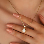 Opal drop pendant necklace 18K gold teardrop natural opal minimalist