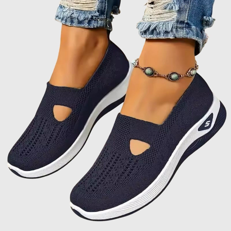 Women's orthopaedic slip-on shoes with knitted upper and thick cushioned sole