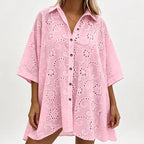 Embroidered button dress women's oversized fit, lightweight summer dress