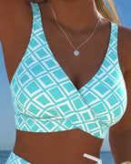 High Waist Bikini Set Women Checkered Two Piece Wireless Bra