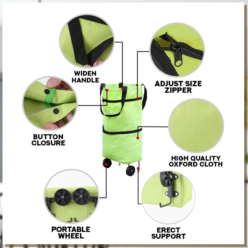 2-in-1 convertible shopping trolley bag with retractable wheels, foldable and lightweight