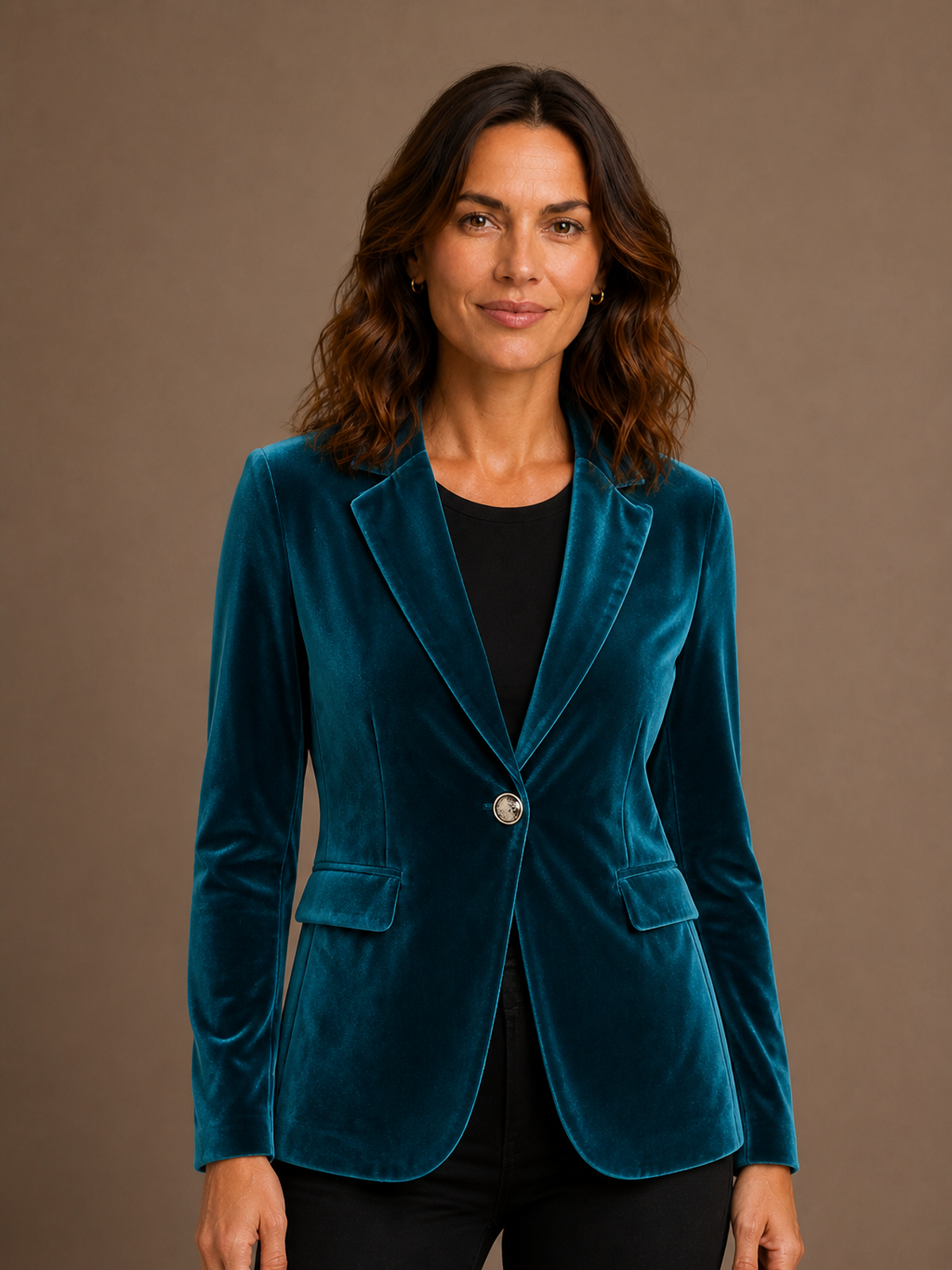 Velvet Blazer Women Long Sleeve Fitted Notched Lapel Tailored