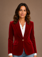 Velvet Blazer Women Long Sleeve Fitted Notched Lapel Tailored