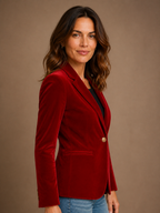 Velvet Blazer Women Long Sleeve Fitted Notched Lapel Tailored
