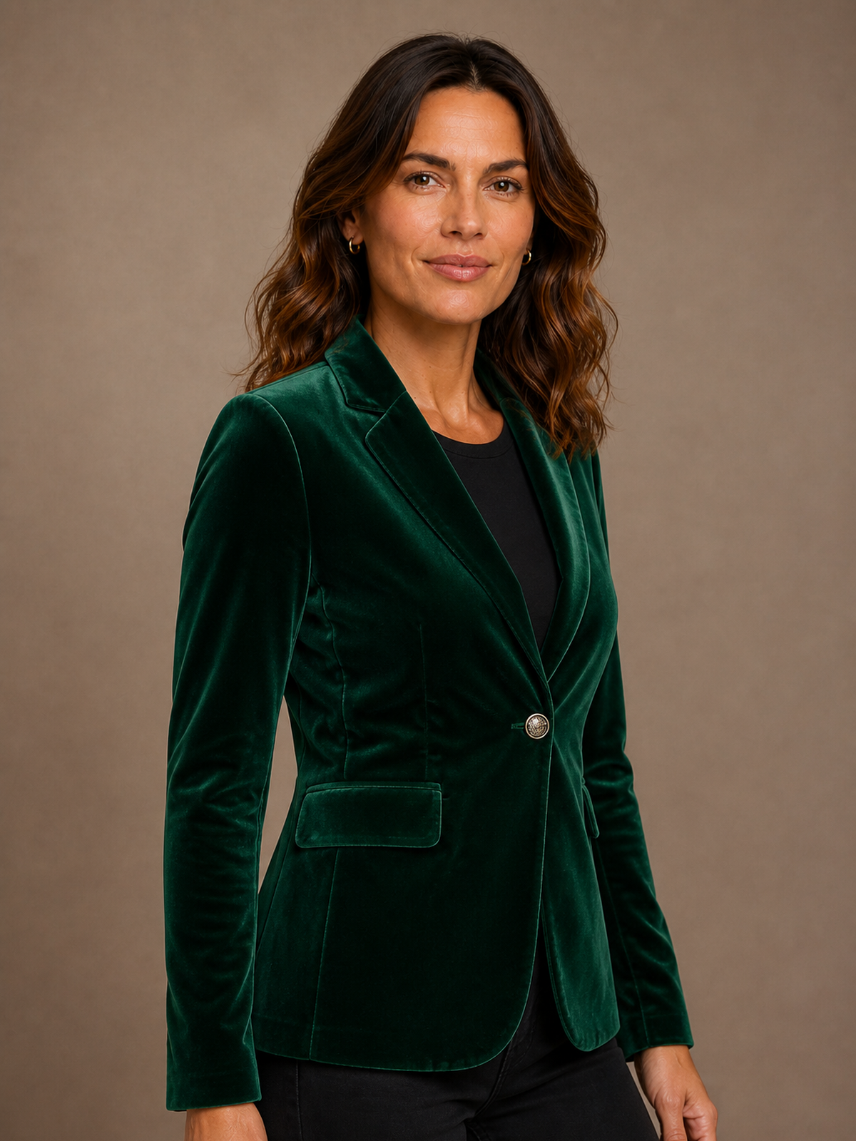 Velvet Blazer Women Long Sleeve Fitted Notched Lapel Tailored