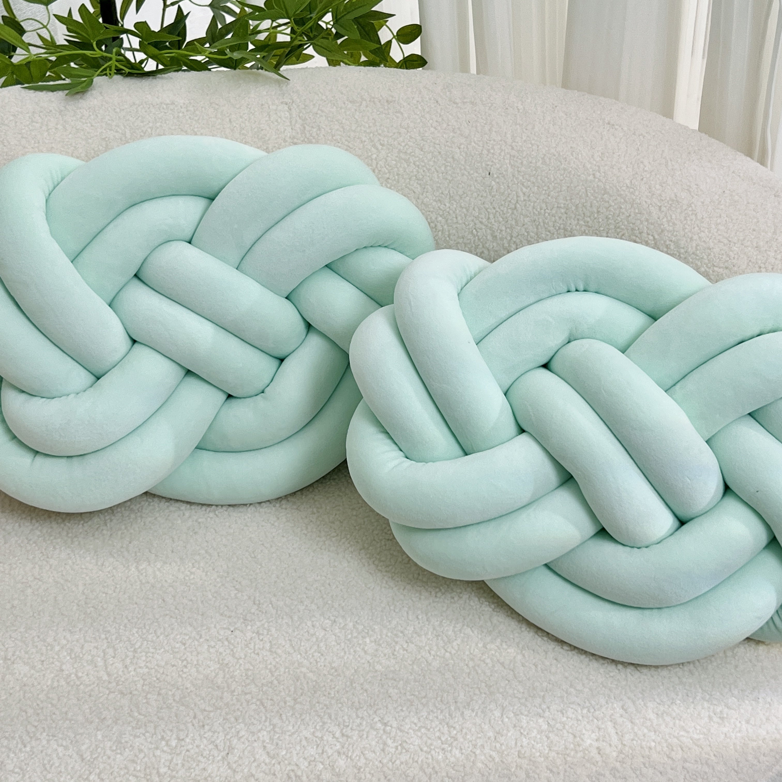 Plush button ball cushions set of 2, decorative knot design for sofa and bed