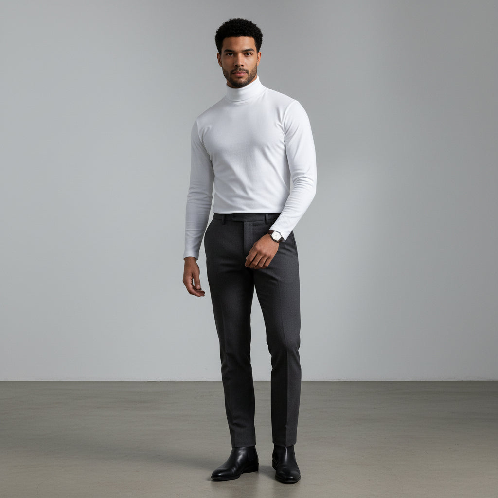 Men's Polyester Turtleneck Sweater Slim Fit Casual