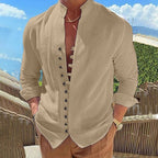 Men's cotton long sleeve shirt in relaxed casual fit, available in multiple colours