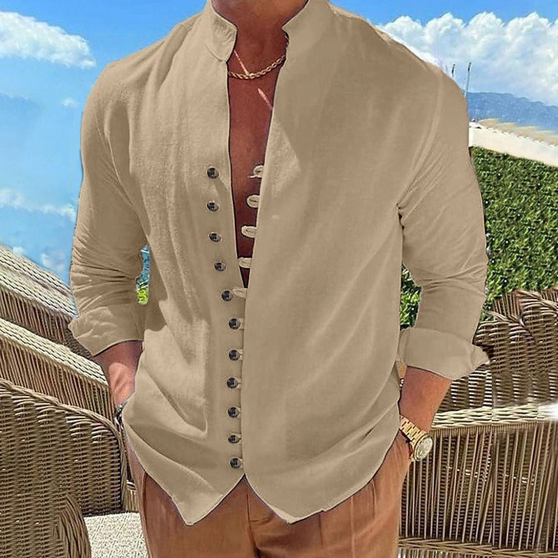 Men's cotton long sleeve shirt in relaxed casual fit, available in multiple colours