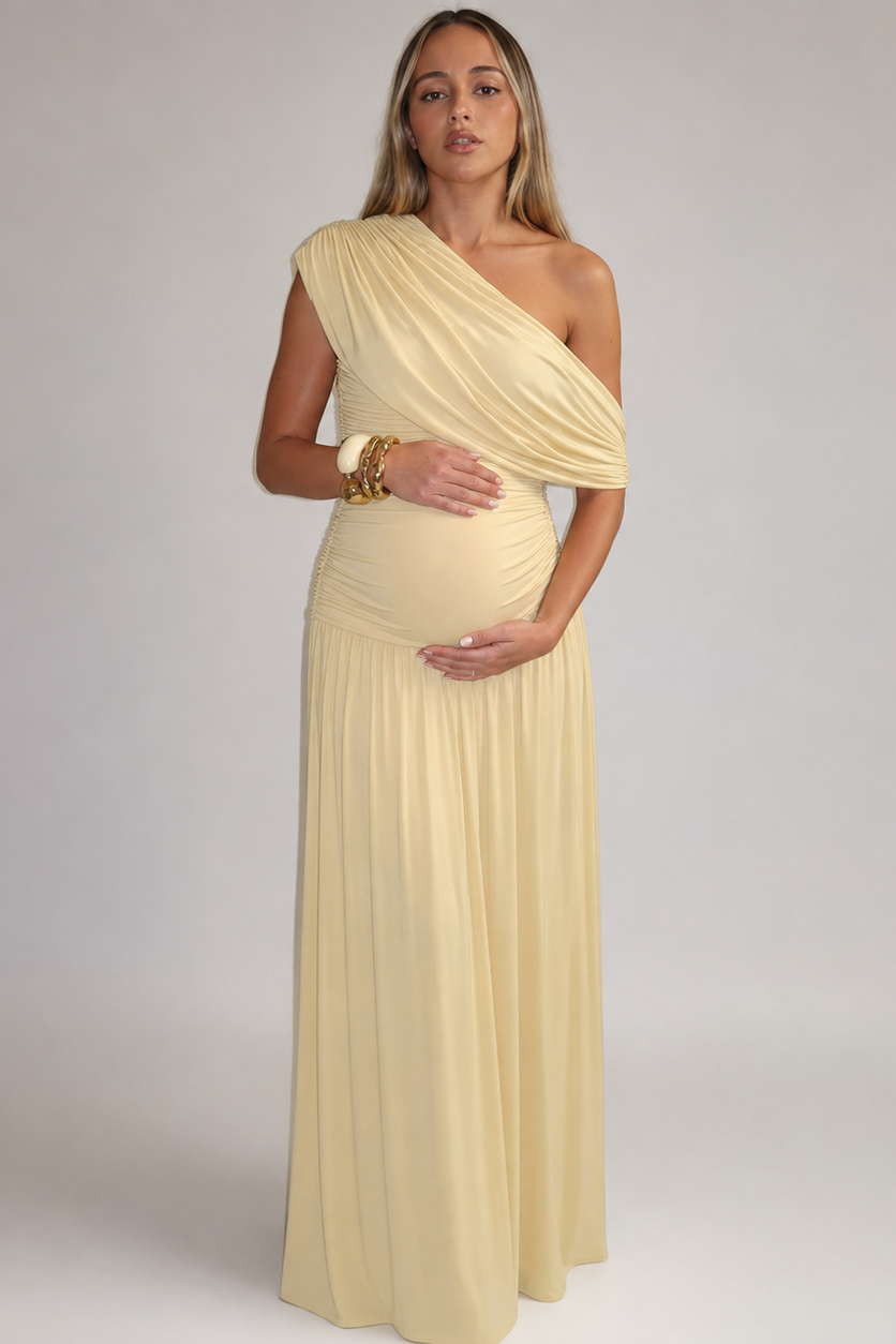 Maternity Maxi Dress Asymmetric Neckline Baby Shower | Kira