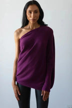 Women asymmetric draped pullover sweater with swing collar in multiple colours