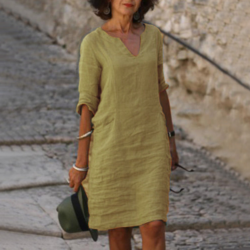 Women V-Neck Dress lightweight flattering silhouette multiple colours