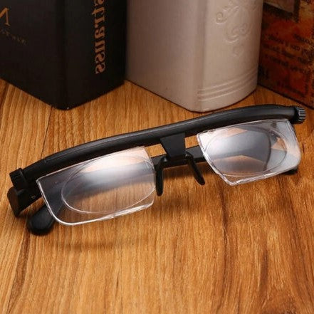 Adjustable focus glasses for near and far sight, no prescription needed, lightweight PC frame
