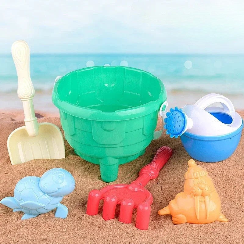 Beach sand toy set for kids, colorful plastic outdoor play pieces