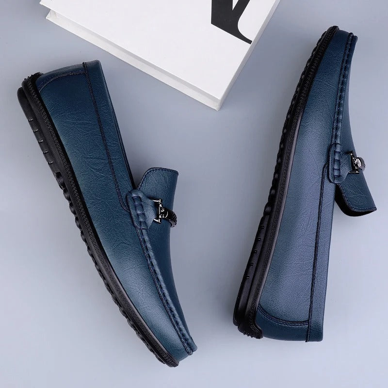 Men genuine leather loafers with metallic rope accent and cushioned insole