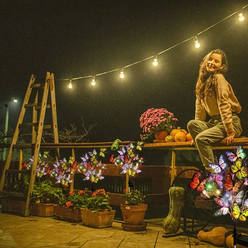 Solar butterfly lights outdoor garden decor, IP65 waterproof, 56 LED warm and colorful