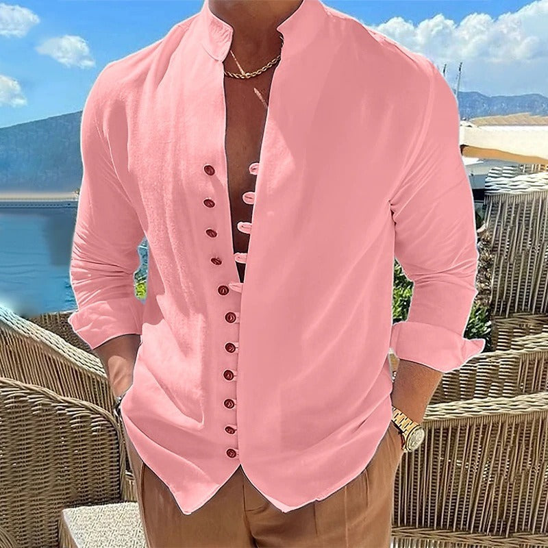 Men's cotton long sleeve shirt in relaxed casual fit, available in multiple colours